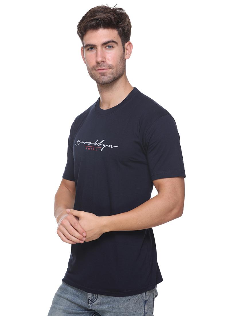 navy blue printed t-shirt - 17939337 - Standard Image - 1