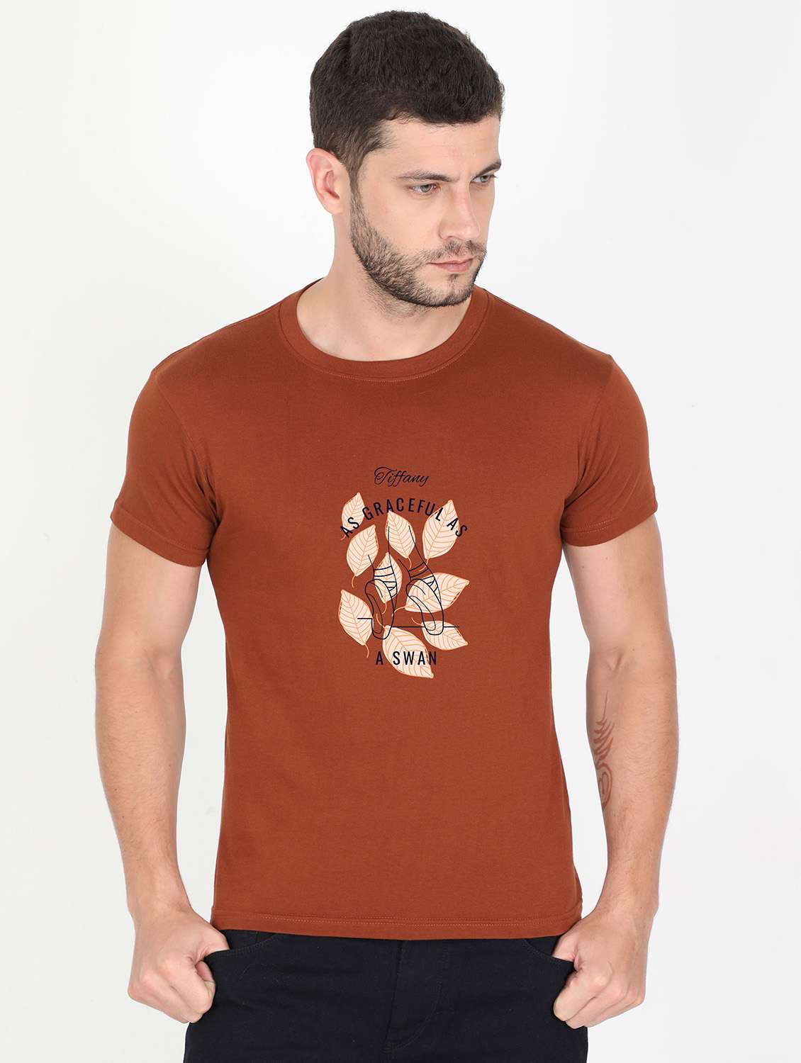 brown printed t-shirt