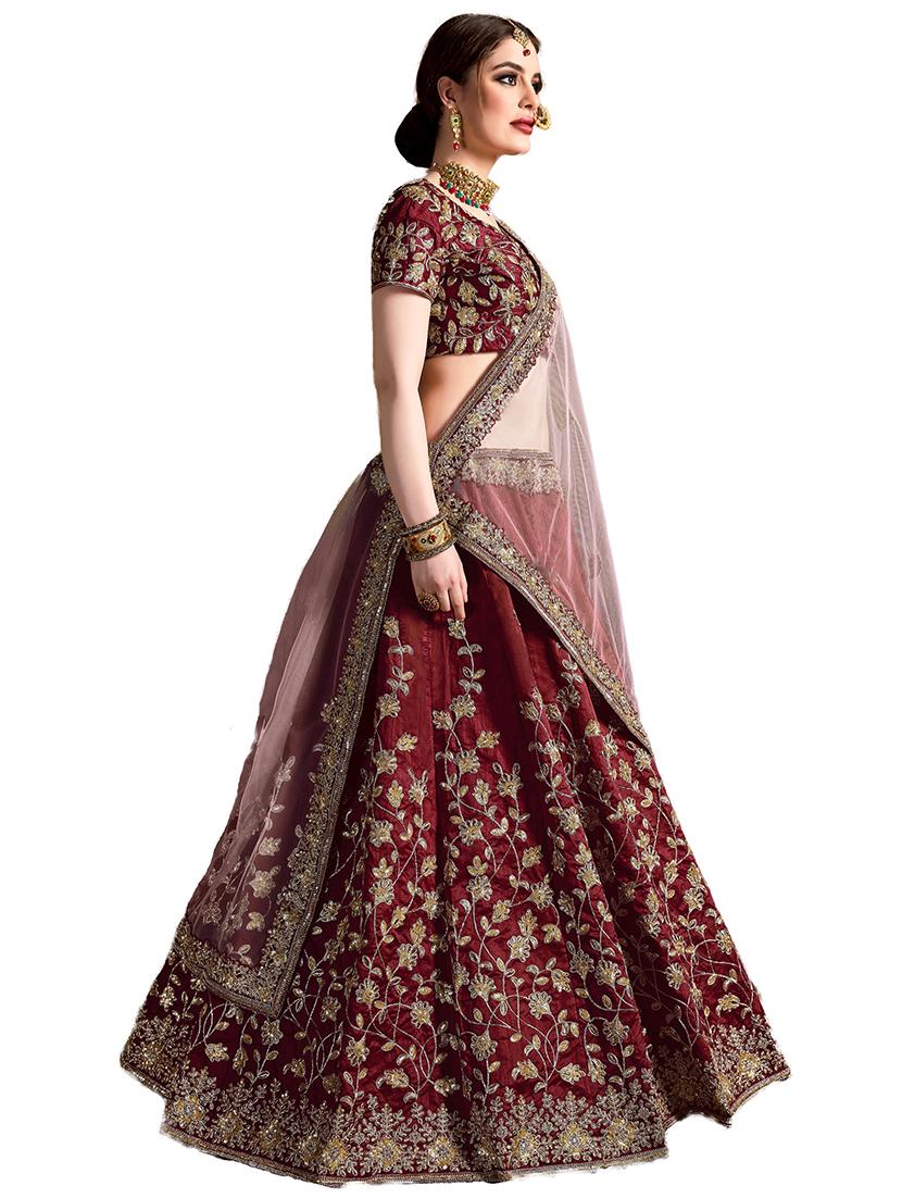maroon art silk flared lehenga - 17947793 - Standard Image - 1