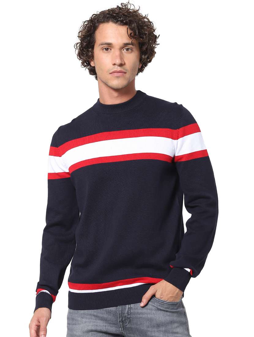 navy blue color block pullover