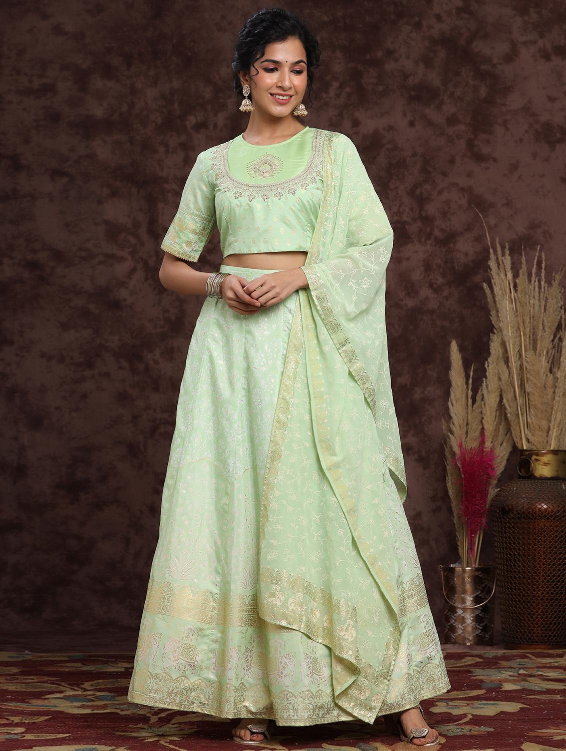 green flared lehenga - 17948027 - Standard Image - 1