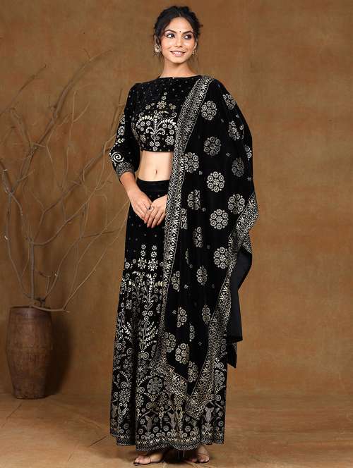 black velvet flared lehenga - 17948032 - Standard Image - 0