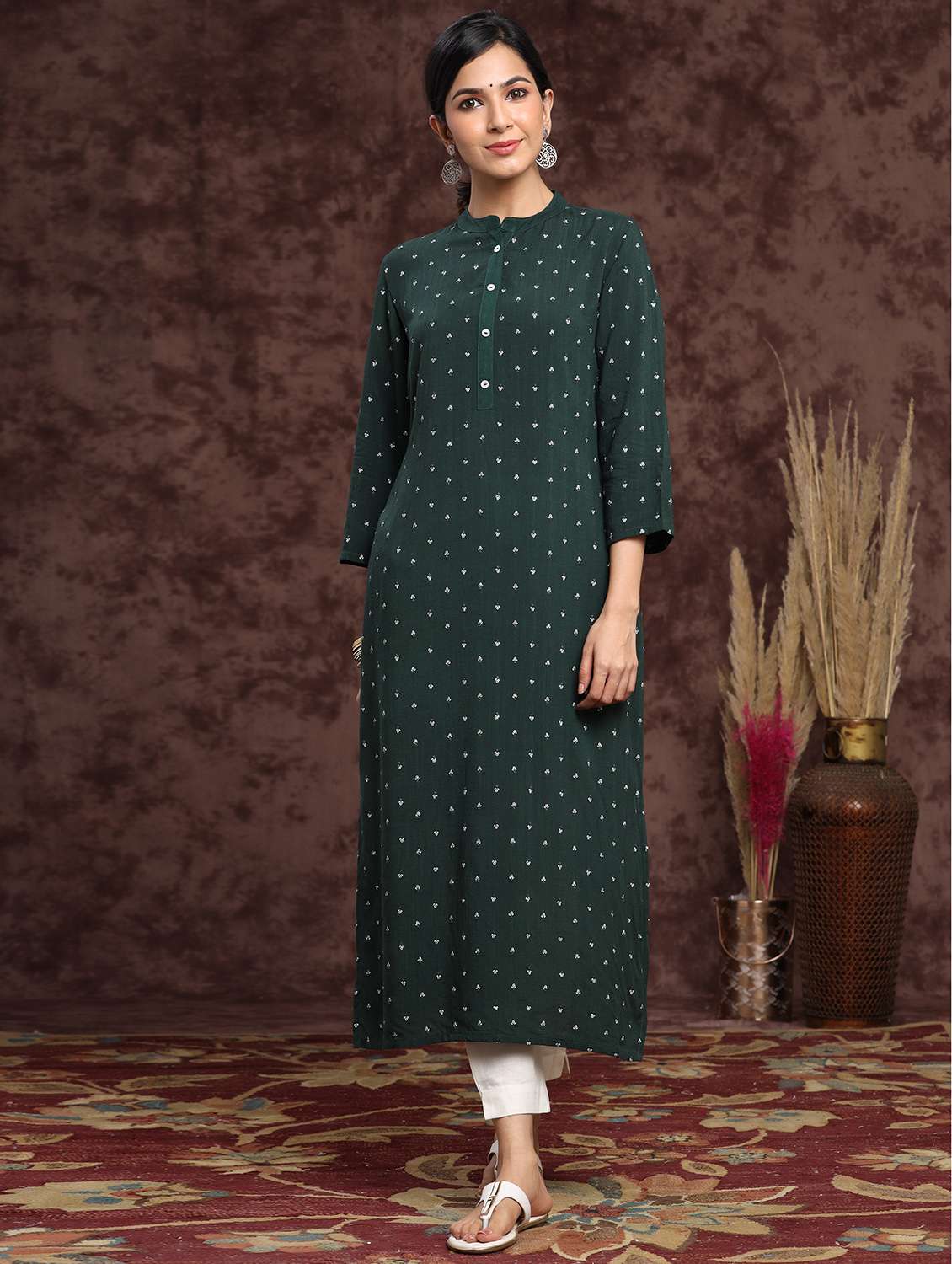 bottle green straight kurta