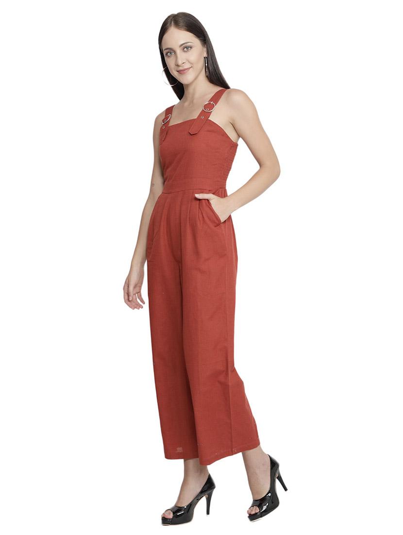 square neck solid full leg jumpsuit - 17948243 - Standard Image - 1
