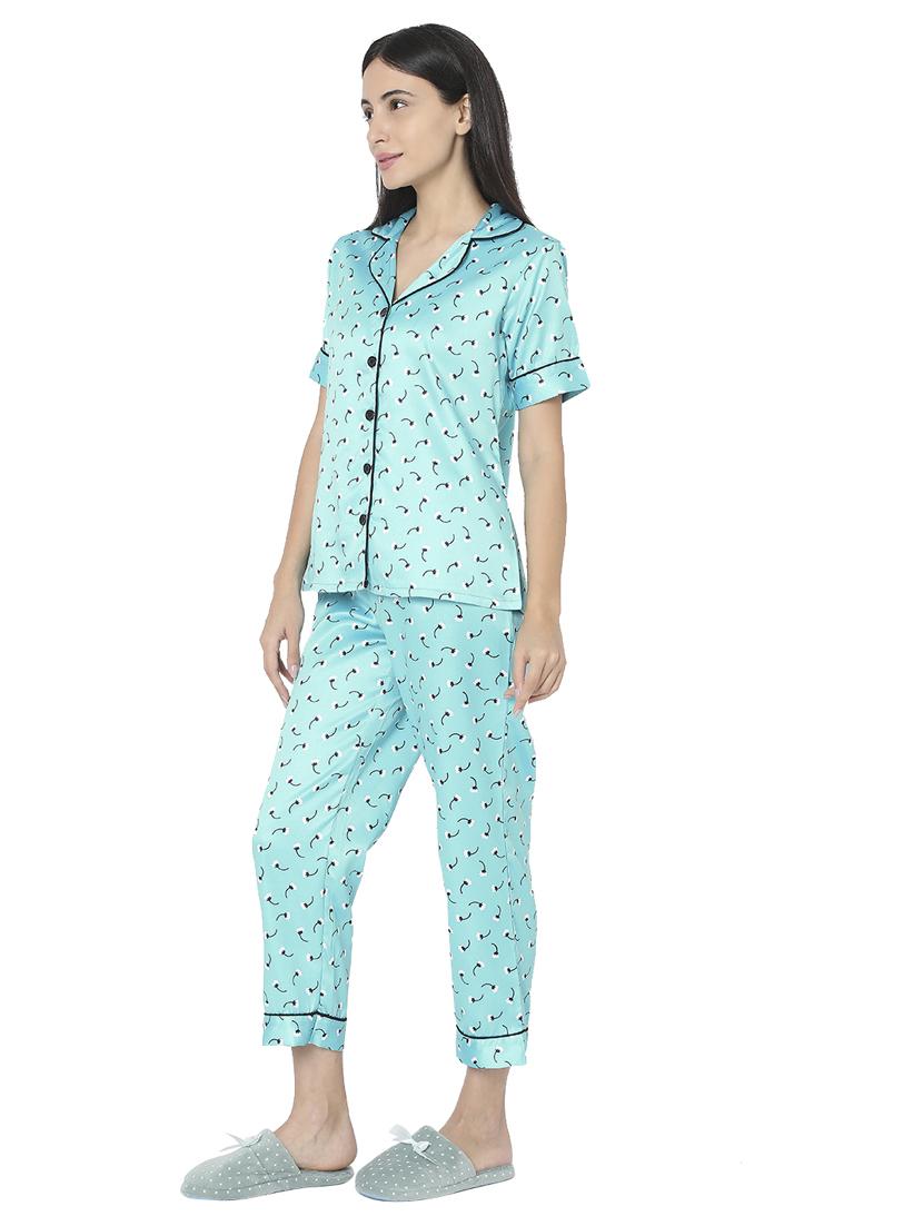 shirt collar printed nightwear pajama set - 17948276 - Standard Image - 1