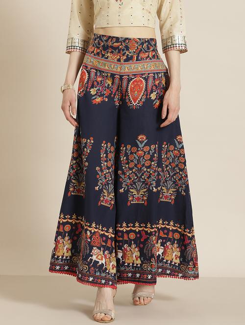 navy blue printed flared palazzo - 17948296 - Standard Image - 0