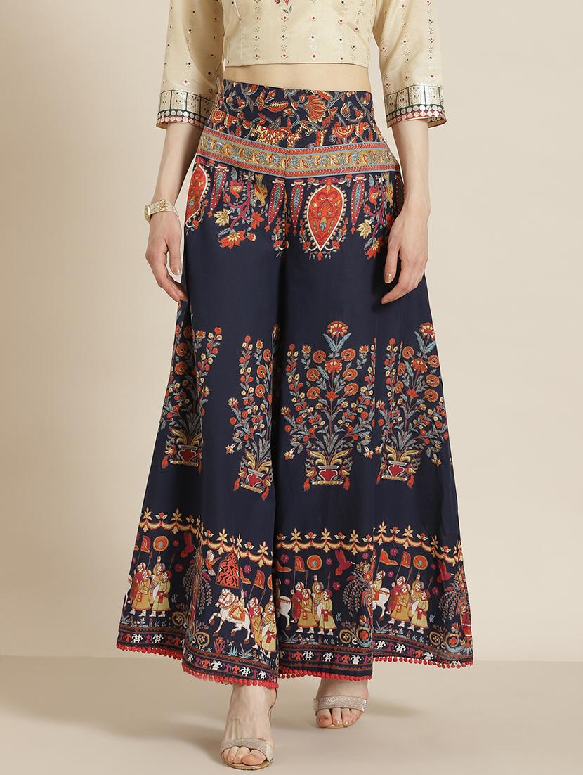 navy blue printed flared palazzo - 17948296 - Zoom Image - 0