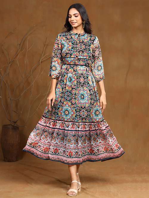 floral print tiered ethnic dress - 17948316 - Standard Image - 0