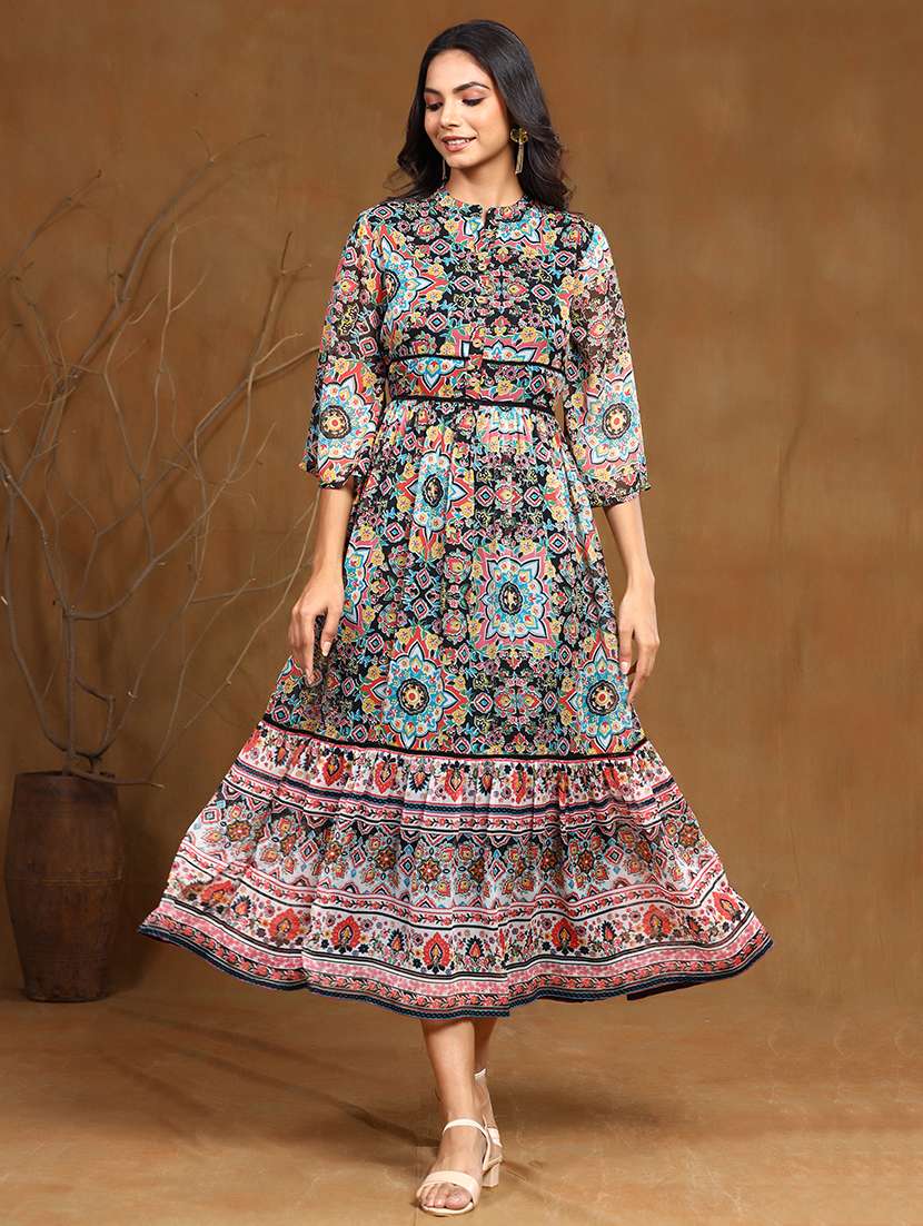 floral print tiered ethnic dress - 17948316 - Zoom Image - 0