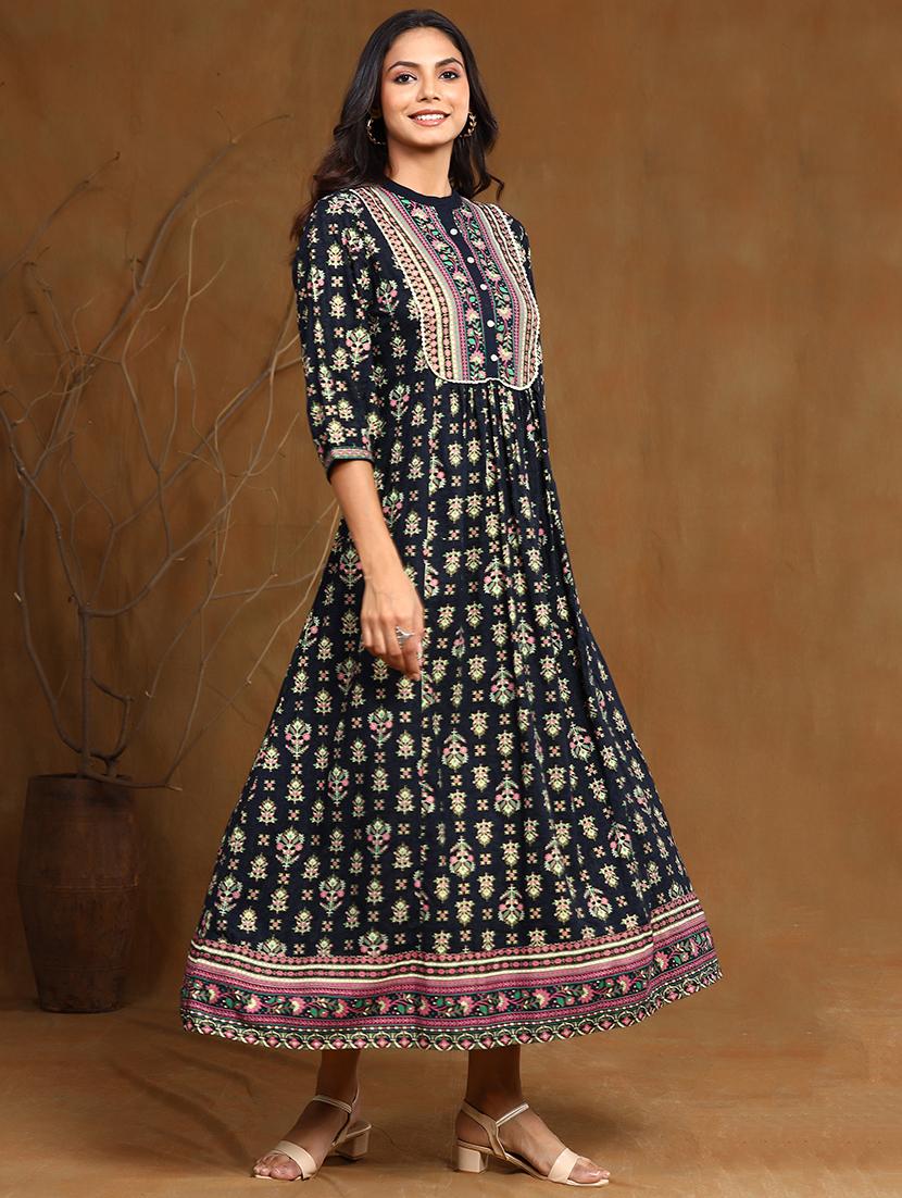 printed flared ethnic dress - 17948330 - Standard Image - 1