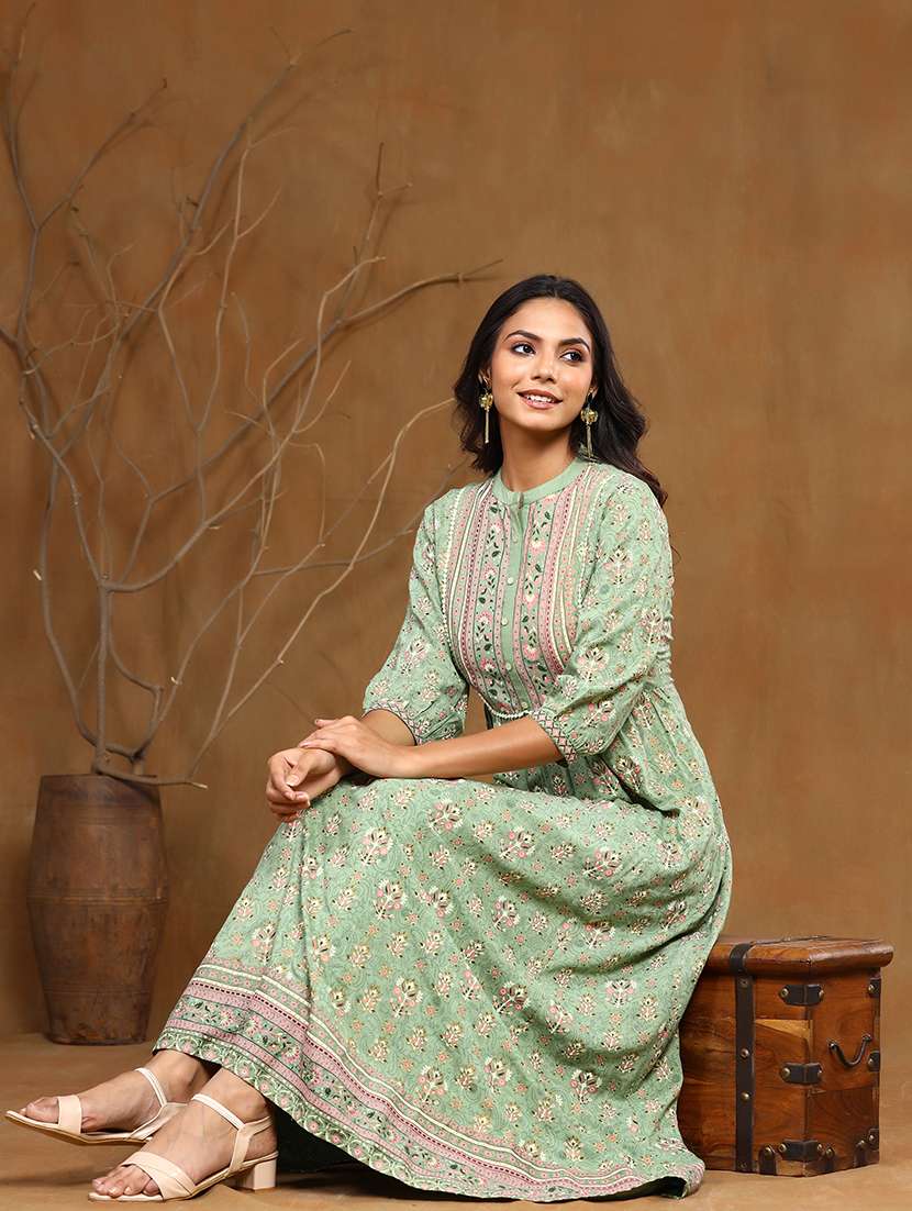 printed flared ethnic dress - 17948332 -  Standard Image - 4
