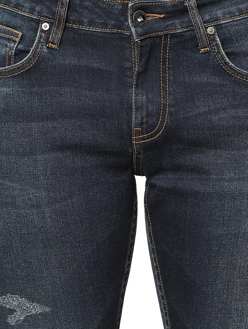 dark blue light washed ripped denim jeans - 17948341 - Standard Image - 4