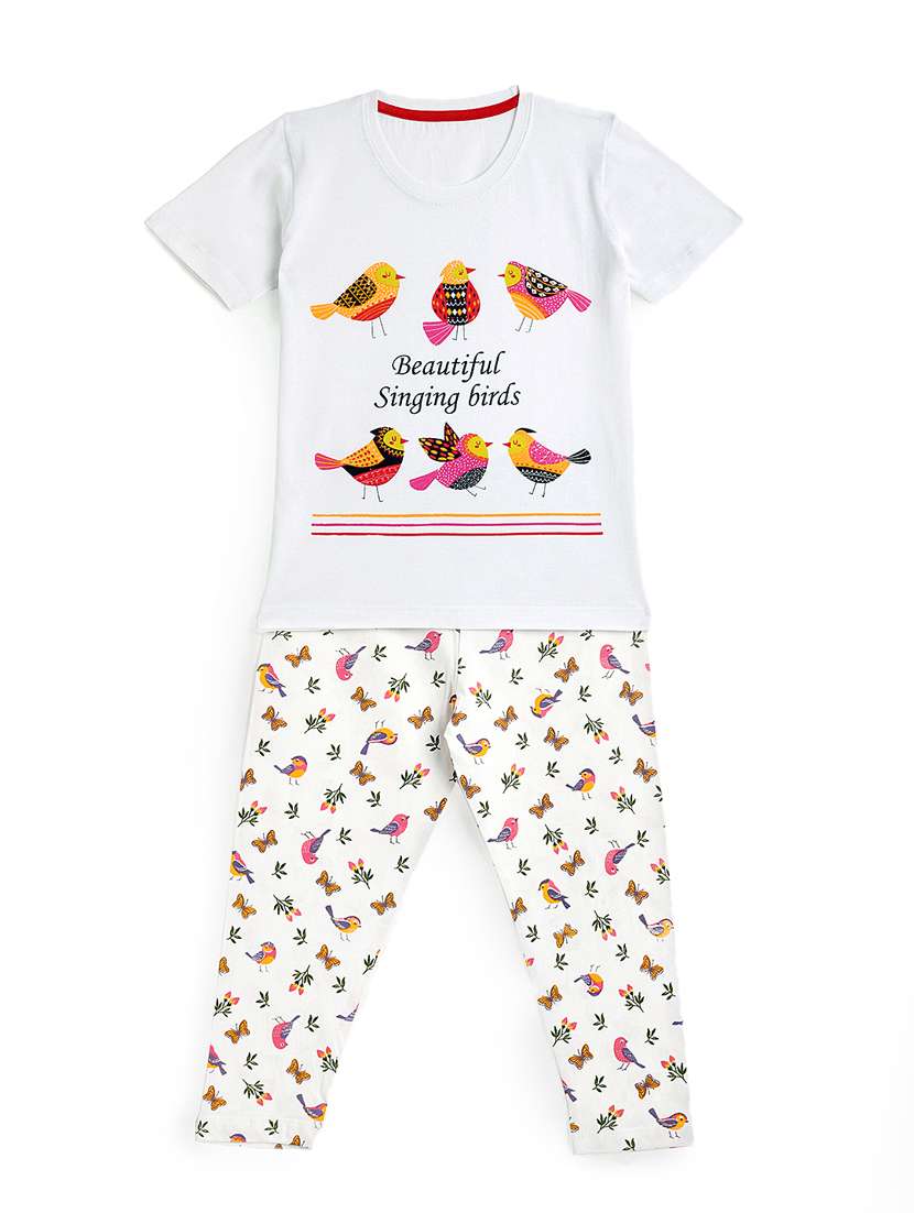 round neck printed nightwear pajama set