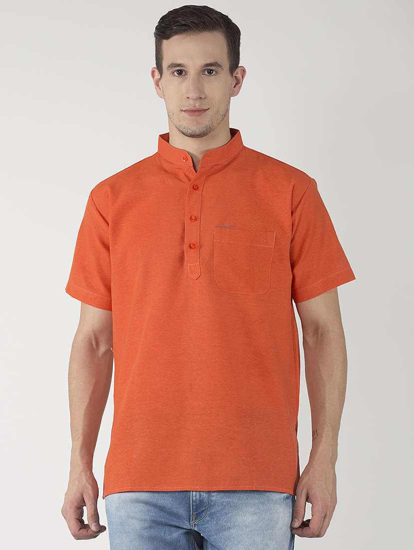 orange solid short kurta