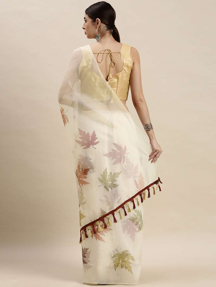 women's floral tan colored saree - 17949276 -  Standard Image - 1