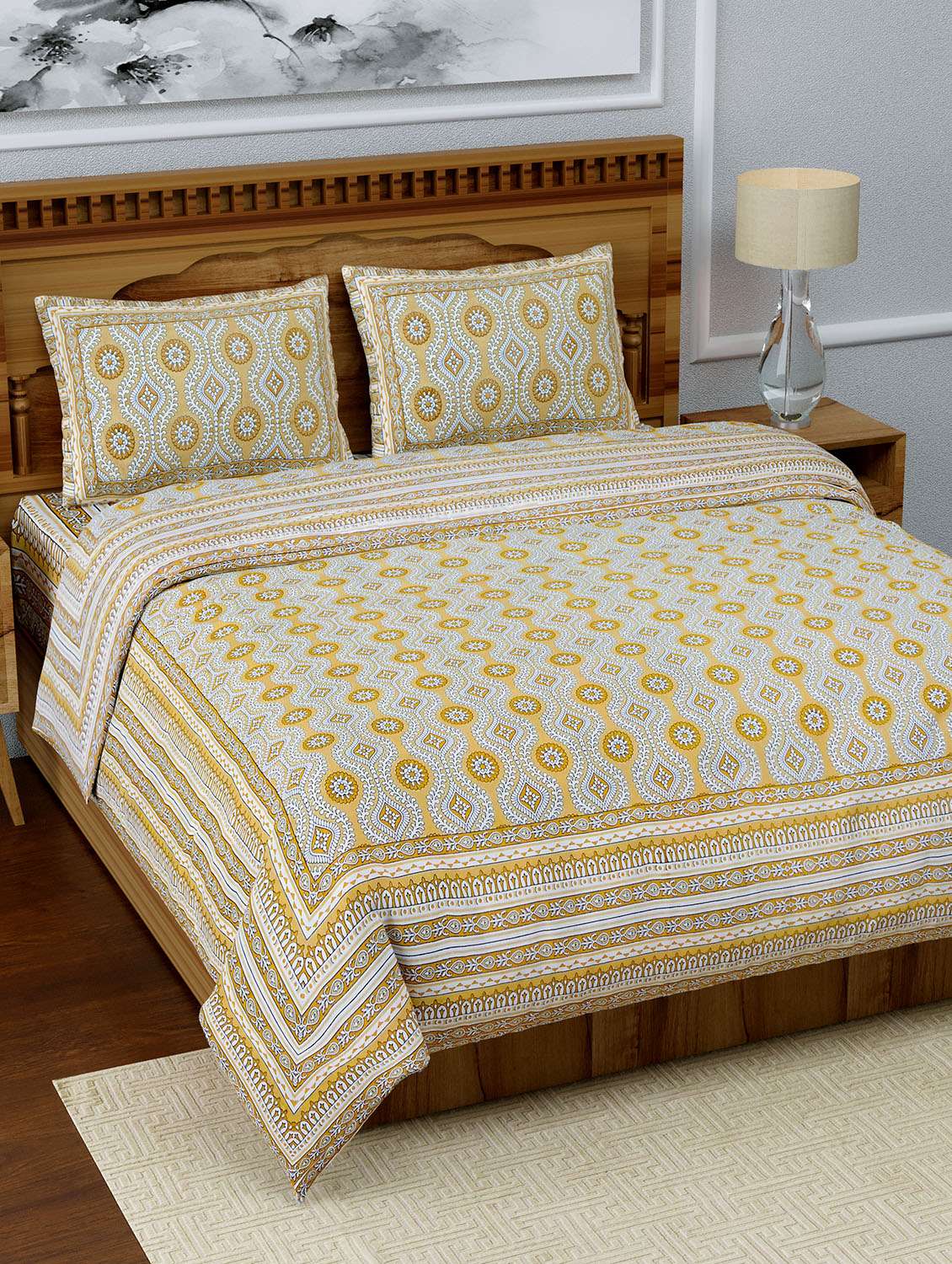 texstylers pure cotton 108x108 inches 220 tc jaipuri print super king size bedsheet with 2 pillow cover