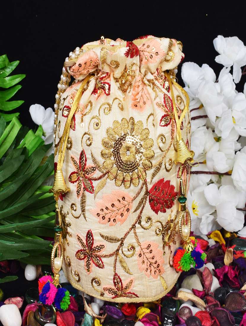 beige cotton polyester blend ethnic potli - 17949946 -  Standard Image - 1