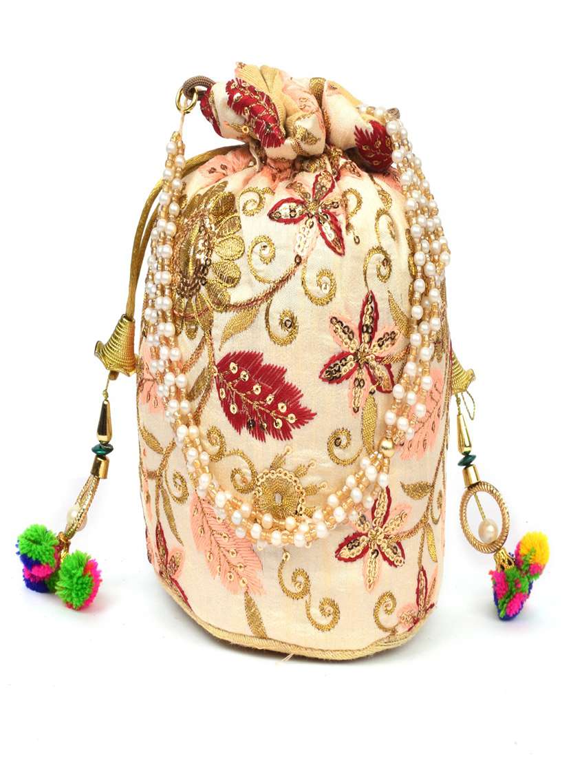 beige cotton polyester blend ethnic potli - 17949946 -  Standard Image - 4