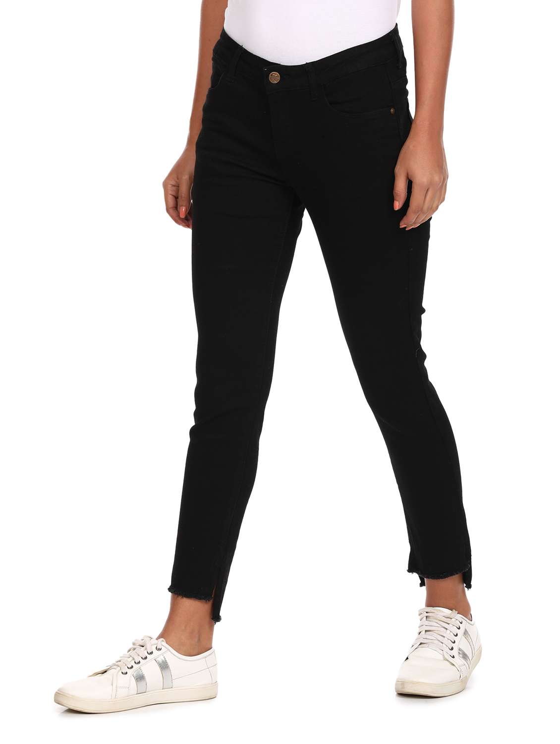 mid rise plain denim jeans 