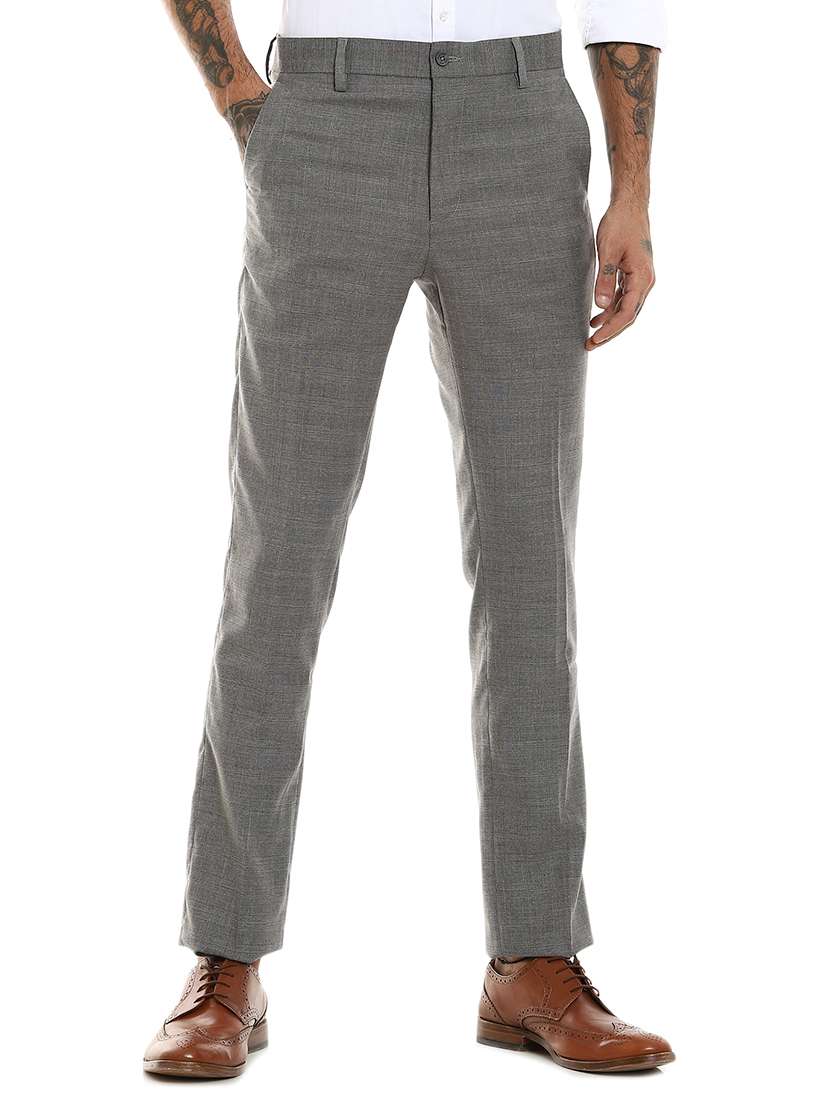grey checkered flat front formal trouser 