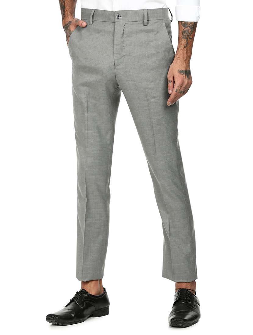 grey checkered flat front formal trouser 