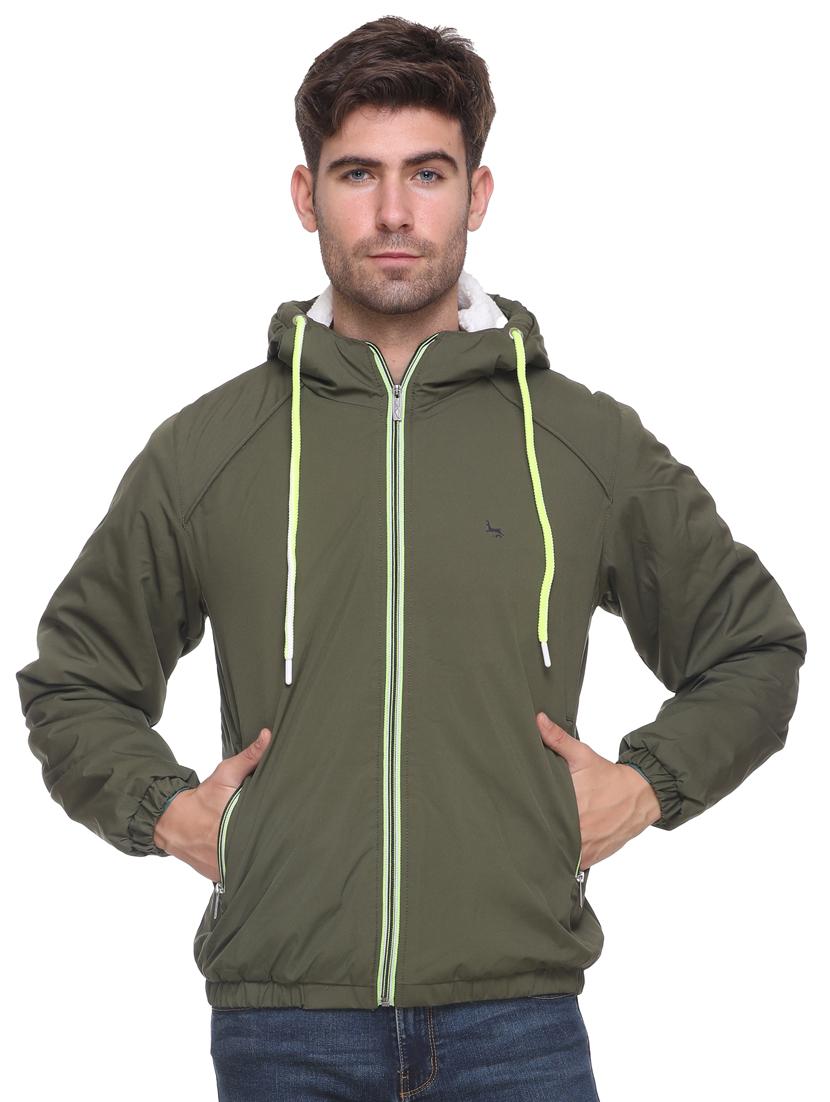 olive green solid hooded jacket - 17952122 - Standard Image - 1