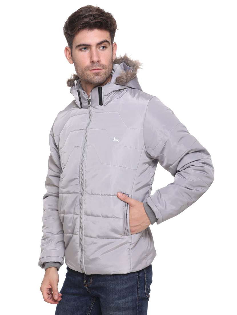 grey solid hooded jacket - 17952127 -  Standard Image - 1