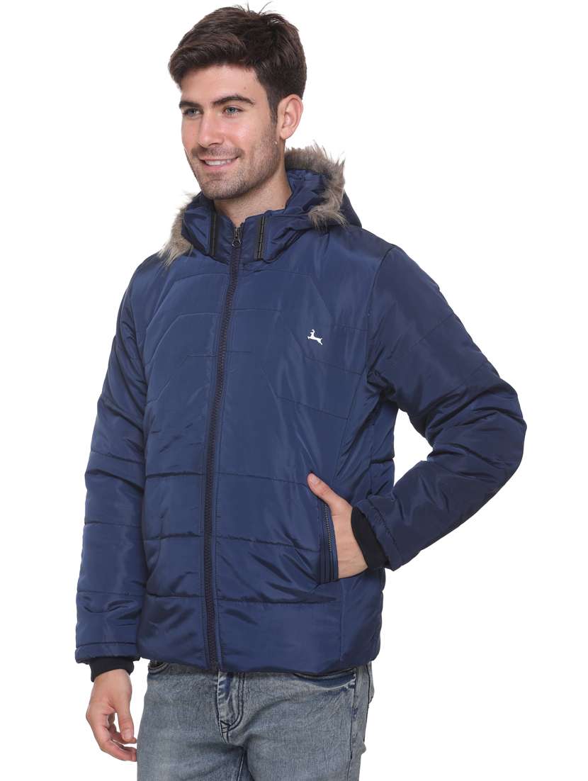 navy blue solid quilted jacket - 17952128 - Standard Image - 1