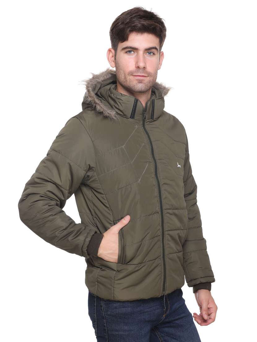 olive green solid quilted jacket - 17952129 - Standard Image - 1