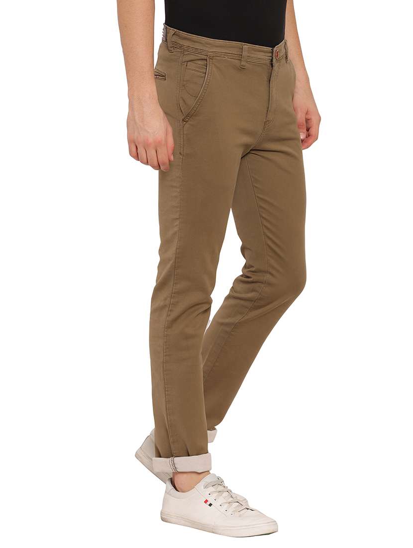 brown textured flat front casual trouser - 17954306 -  Standard Image - 1