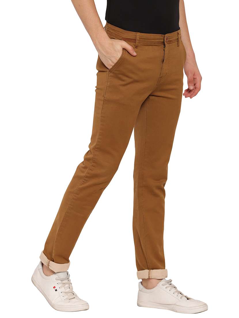 brown textured flat front casual trouser - 17954307 -  Standard Image - 1