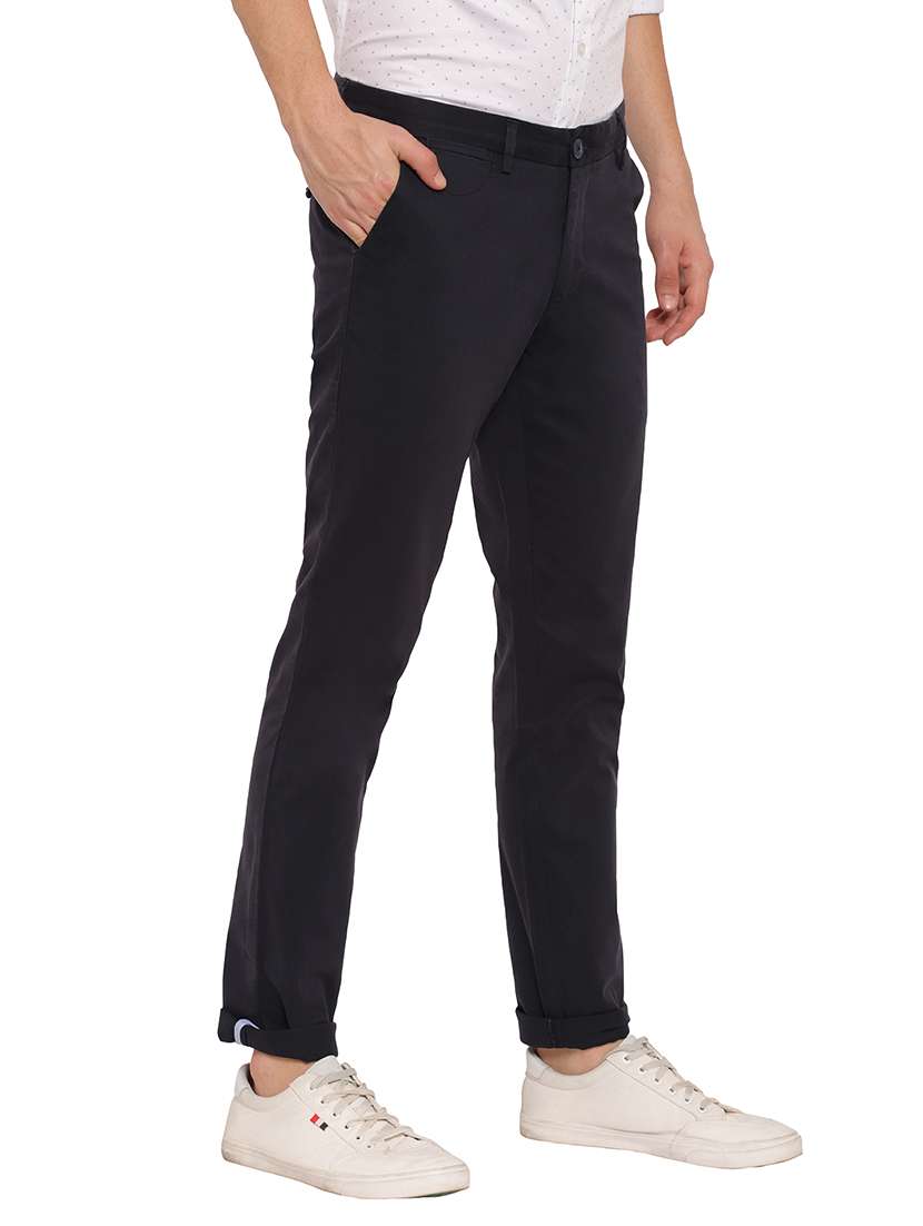 black solid flat front casual trouser - 17954309 -  Standard Image - 1