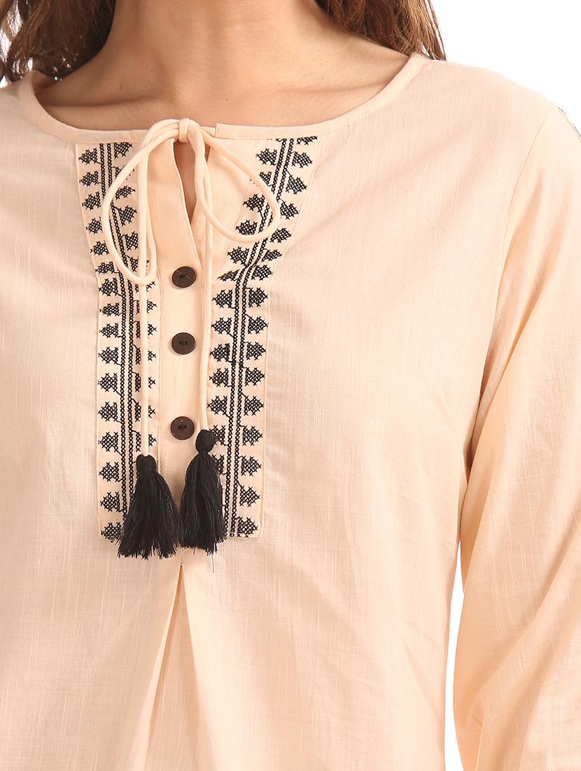 tie up neck embroidered detail tunic - 17954470 - Standard Image - 4