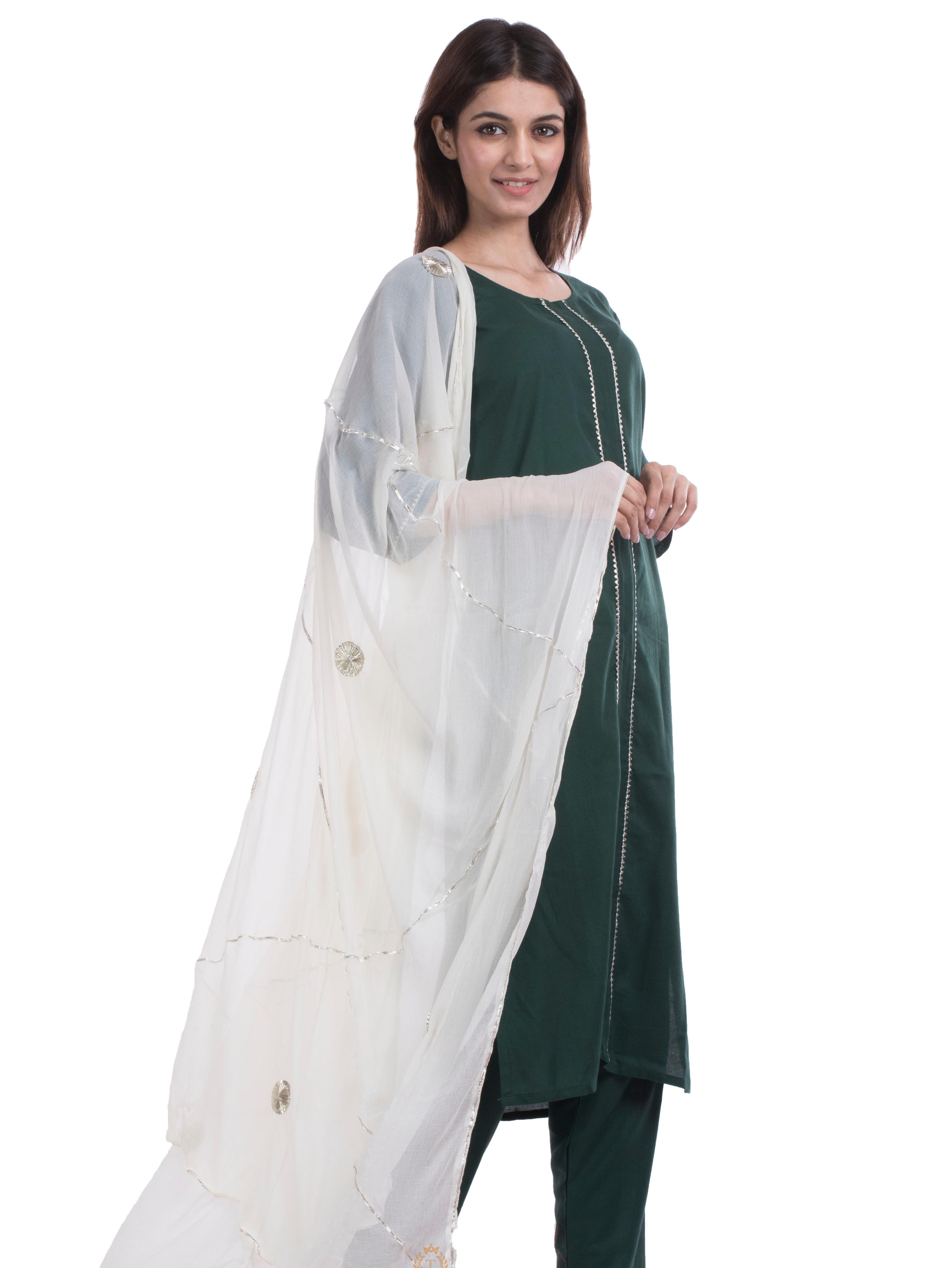 tajnan gotta lays chiffon white dupatta - 17955494 - Standard Image - 1