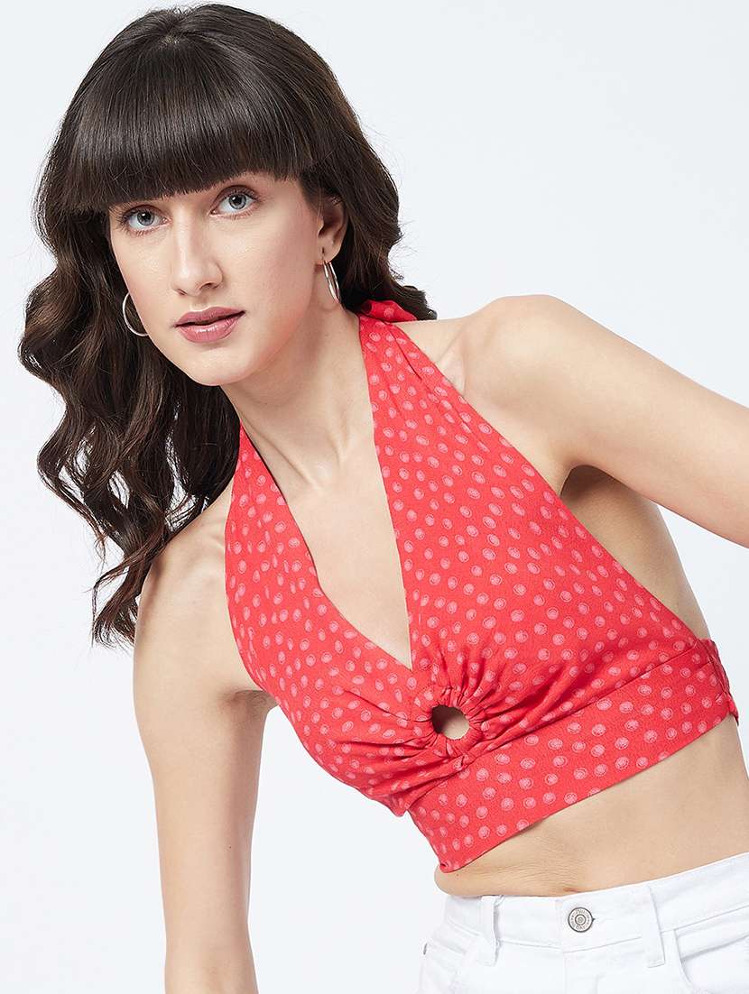 halter neck printed crop top  - 17955711 -  Standard Image - 1