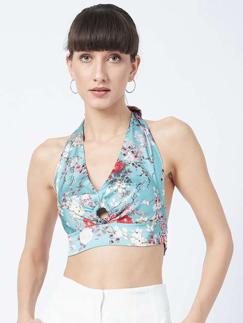 halter neck printed crop top  - 17955712 -  Standard Image - 0