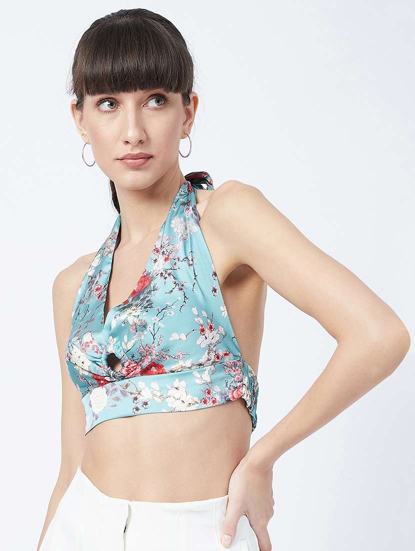 halter neck printed crop top  - 17955712 -  Standard Image - 1