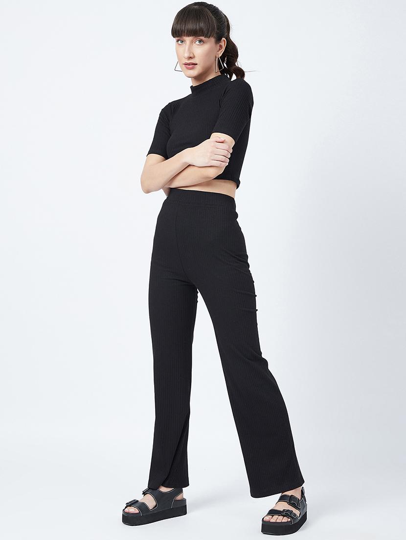 mock neck solid crop top and trouser set - 17956055 - Standard Image - 1