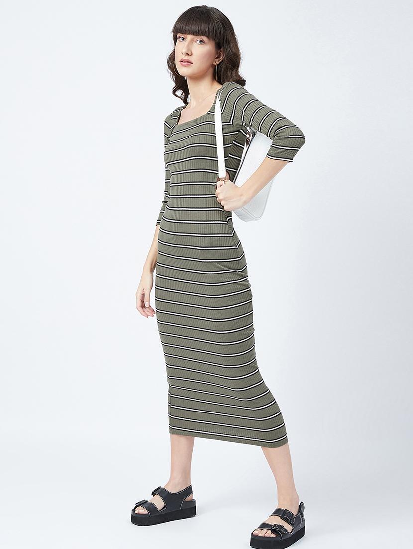 square neck striped bodycon dress - 17956265 - Standard Image - 1