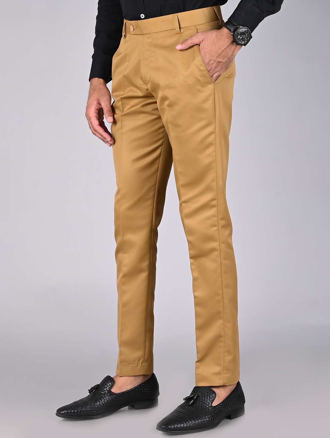 brown textured flat front  formal trouser - 17956297 -  Standard Image - 1