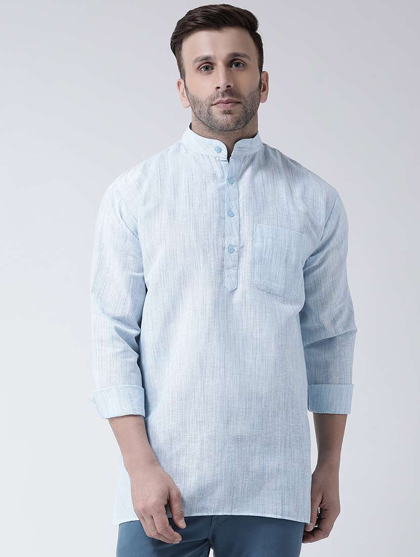 blue self design short kurta