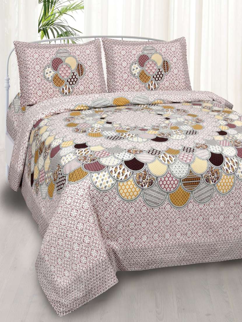 jaipurfabric bedsheet colorful discoid peach double bedsheet