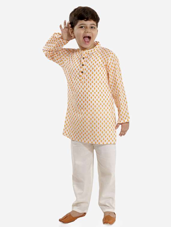 yellow printed  kurta set