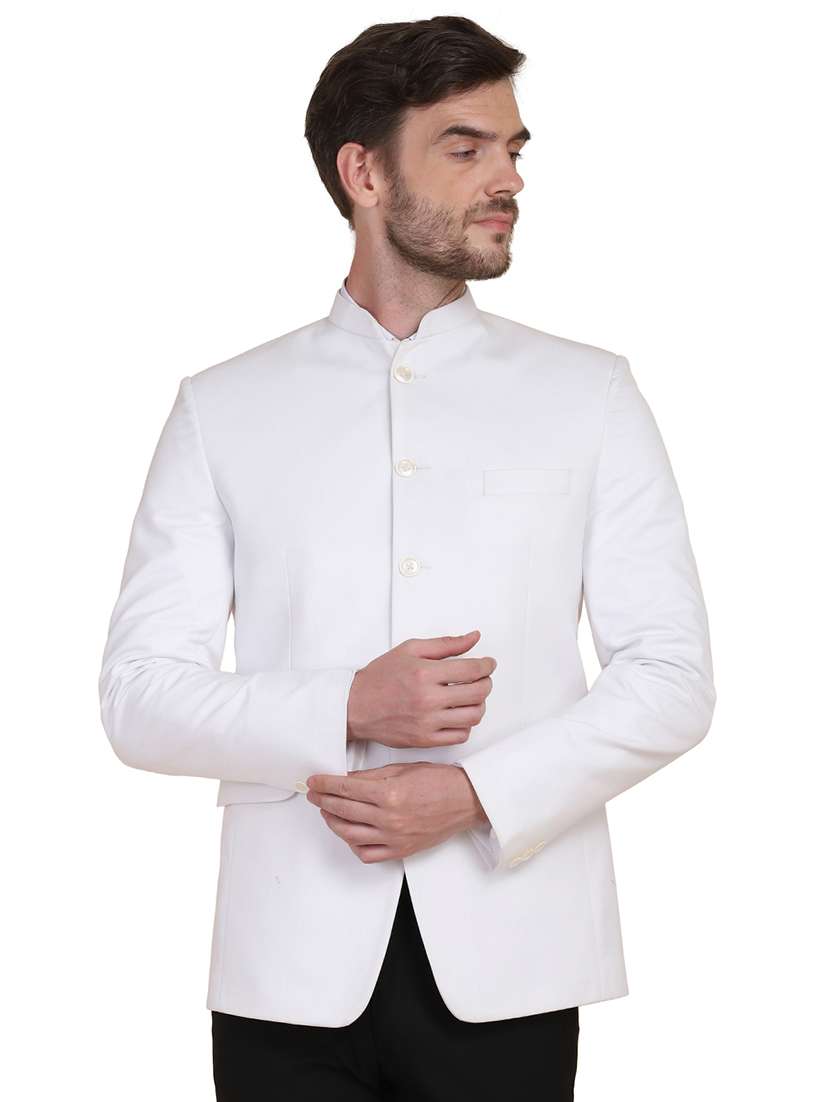 white solid bandhgala suit