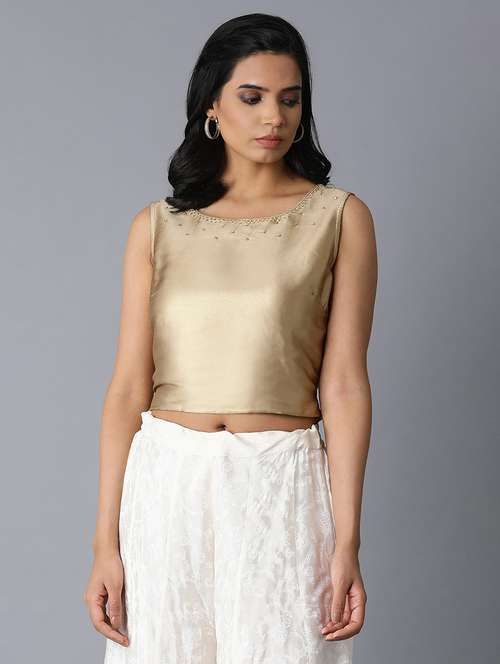 women embroidered sleeveless stitched blouse