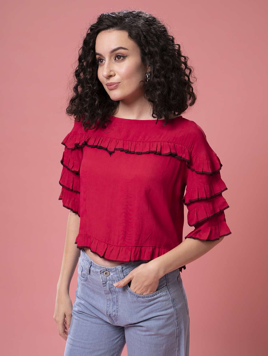 women's ruffle boat neck top - 17961051 -  Standard Image - 1