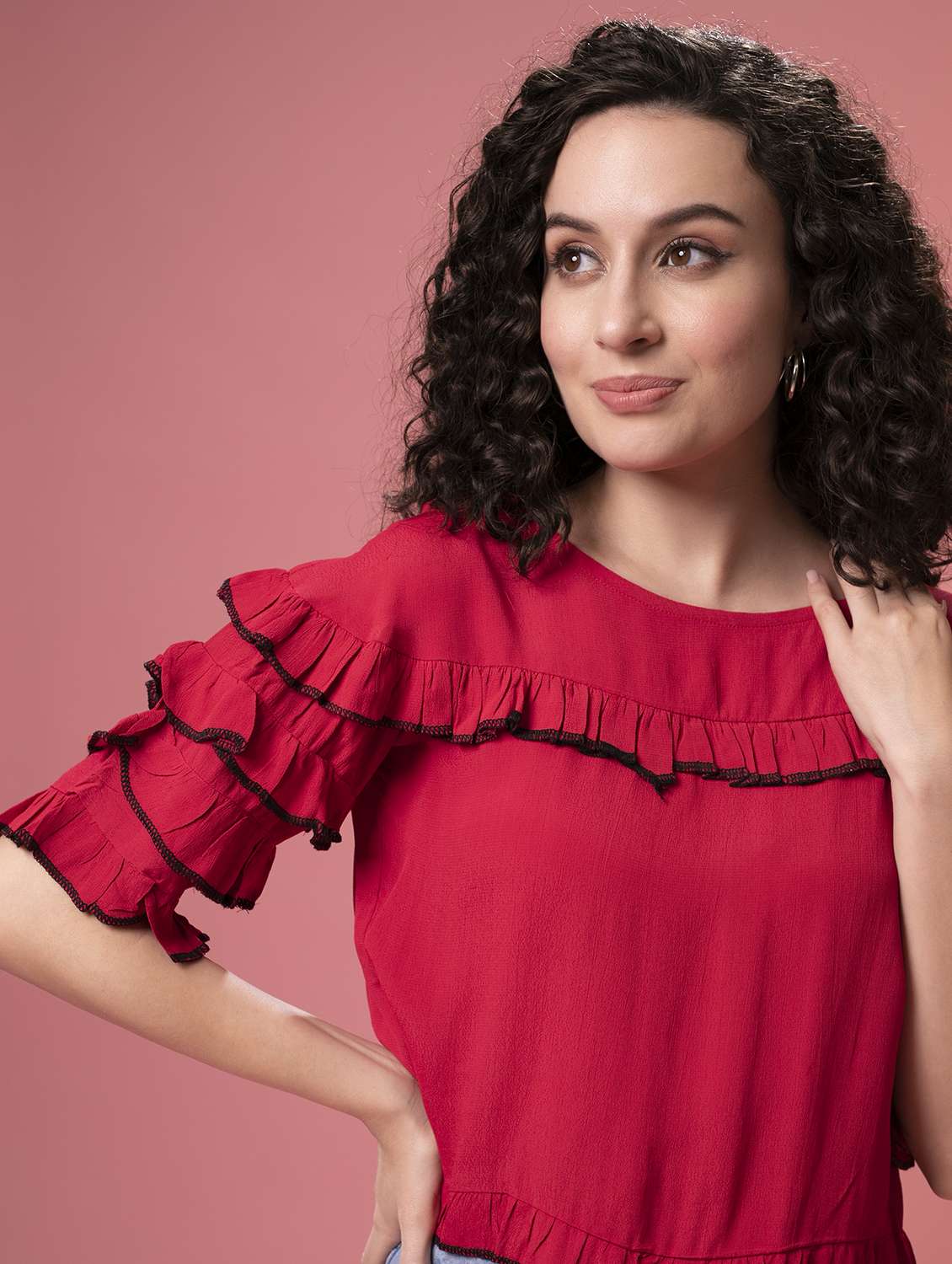 women's ruffle boat neck top - 17961051 -  Standard Image - 4