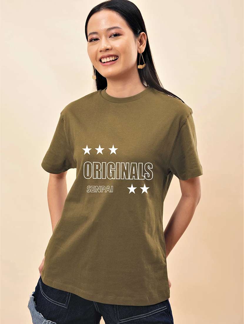women's front print round neck t-shirt