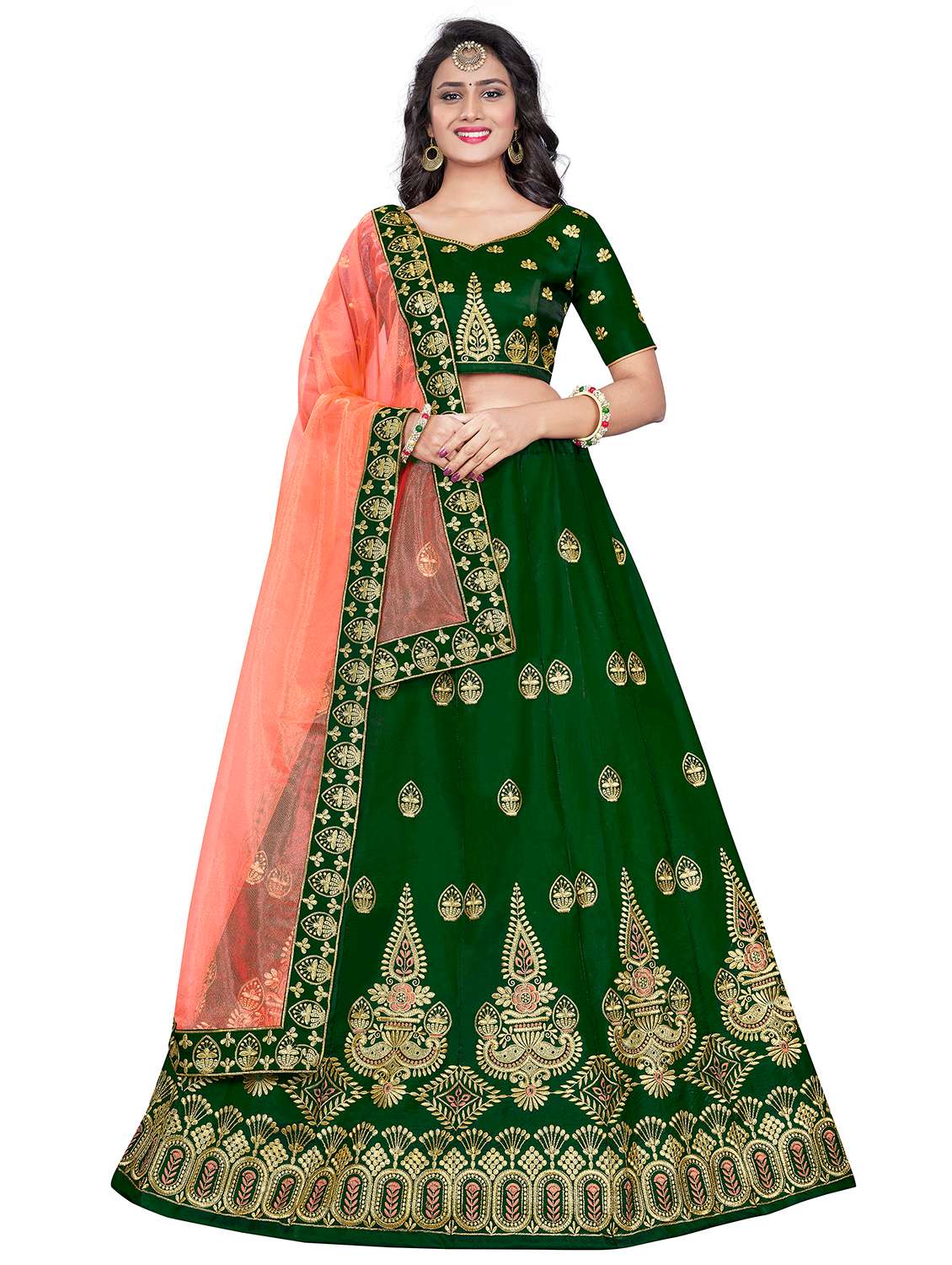 bottle green panelled lehenga