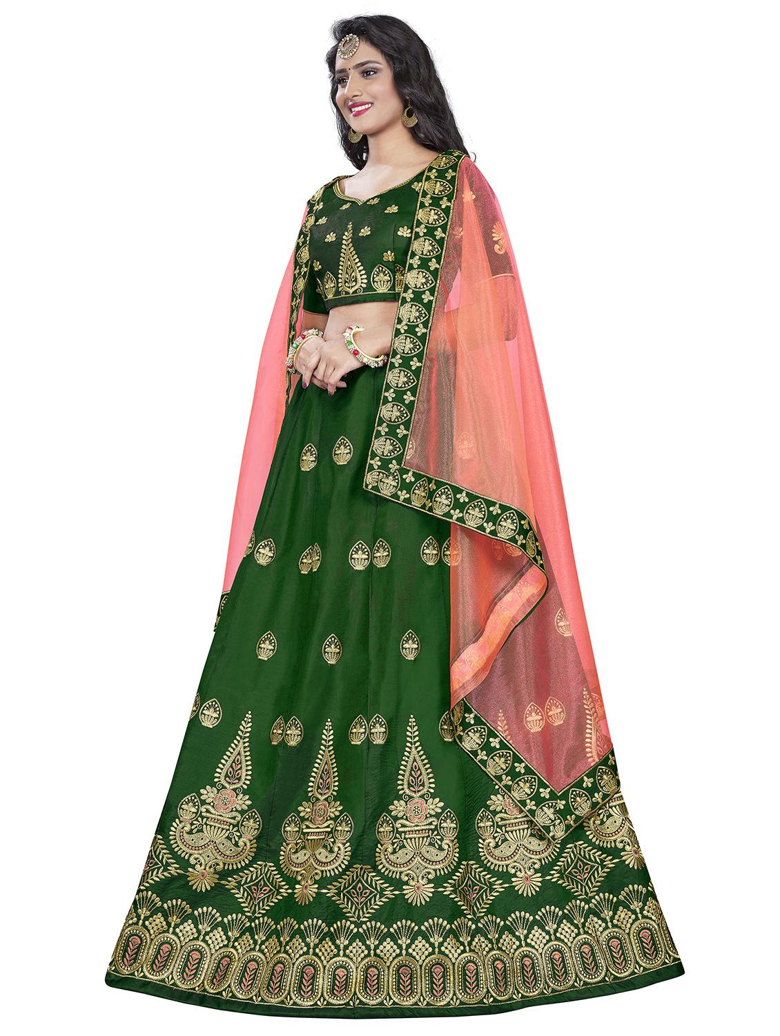 bottle green panelled lehenga - 17961765 - Standard Image - 1